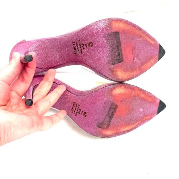 Schutz Pink Glitter Lucite Pumps Heels Shoes Size 8.5 - Picture 7 of 7